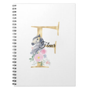 Caderno Espiral Letra F monograma personalizado com cavalo