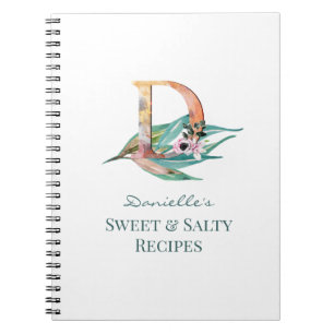 Caderno Espiral Letra Floral R Personalizada Monograma de Folhagem