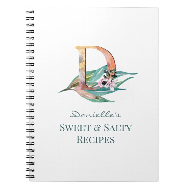 Caderno Espiral Letra Floral R Personalizada Monograma de Folhagem (Frente)