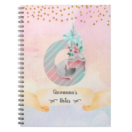 Caderno Espiral Letra G de Monograma Menina Bunny Sonolenta Estudo