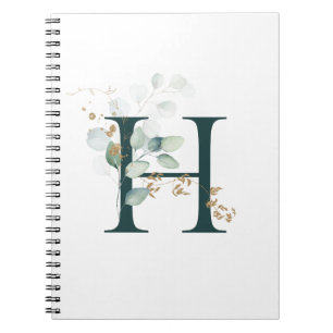 Caderno Espiral Letra H Eucalyptus e Monogramas Dourados