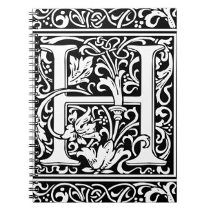 Caderno Espiral Letra H Monograma Medieval Arte Nova