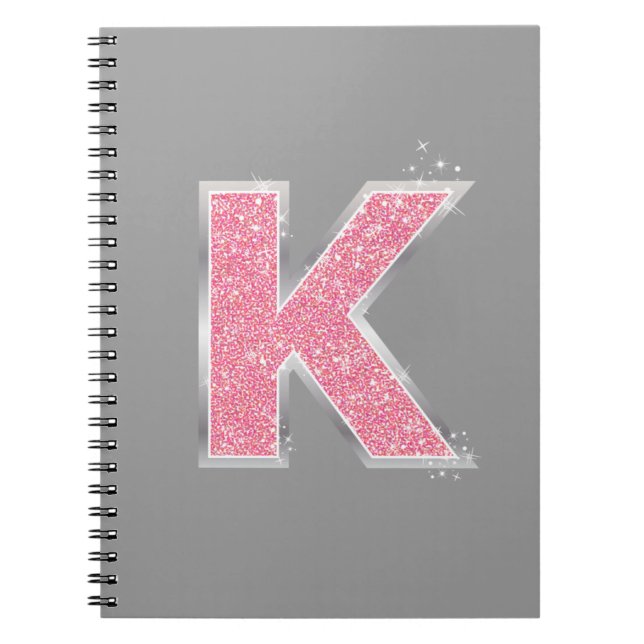 Caderno Espiral Letra K brilhante rosa (Frente)