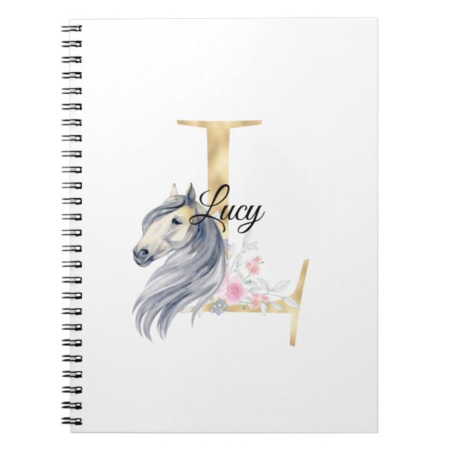 Caderno Espiral Letra L monograma personalizado com cavalo (Frente)