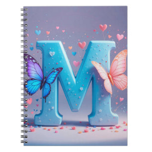 Caderno Espiral Letra M Colorida com Borboletas