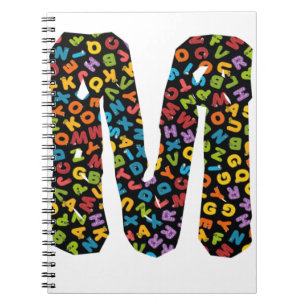 Caderno Espiral Letra M Ornamentada com o alfabeto