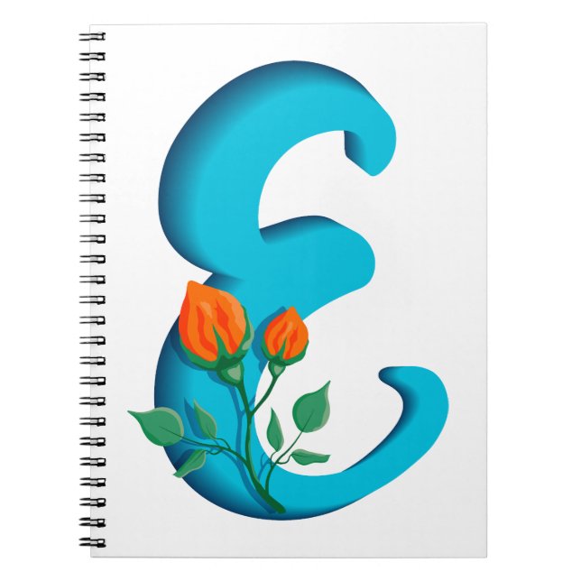 Caderno Espiral Letra maiúscula E monograma floral (Frente)