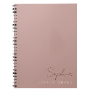 Caderno Espiral Letra manuscrita moderna personalizada em Rosa Po 