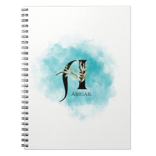 Caderno Espiral Letra Monograma Elegante A Flor Dourada Turquesa