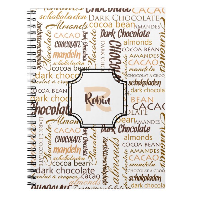 Caderno Espiral Letra multilíngue chocolónica de tipografia monogr (Frente)