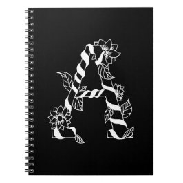 Caderno Espiral Letra negra e branca "A" com flores geminadas