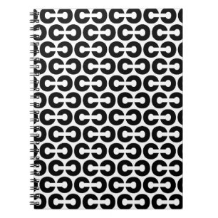 Caderno Espiral Letra negra e branca escura alfabética do padrão C