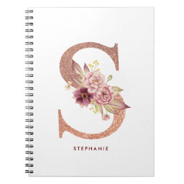 Caderno Espiral Letra oral Dourada Faux Rosa bonito S Monograma