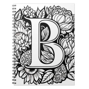 Caderno Espiral Letra Personalizada B Flores de Tatuagem Branca Pr