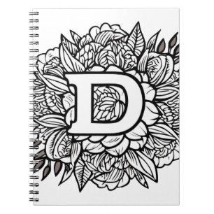 Caderno Espiral Letra Personalizada D Tatuagem Floral Livro de Col