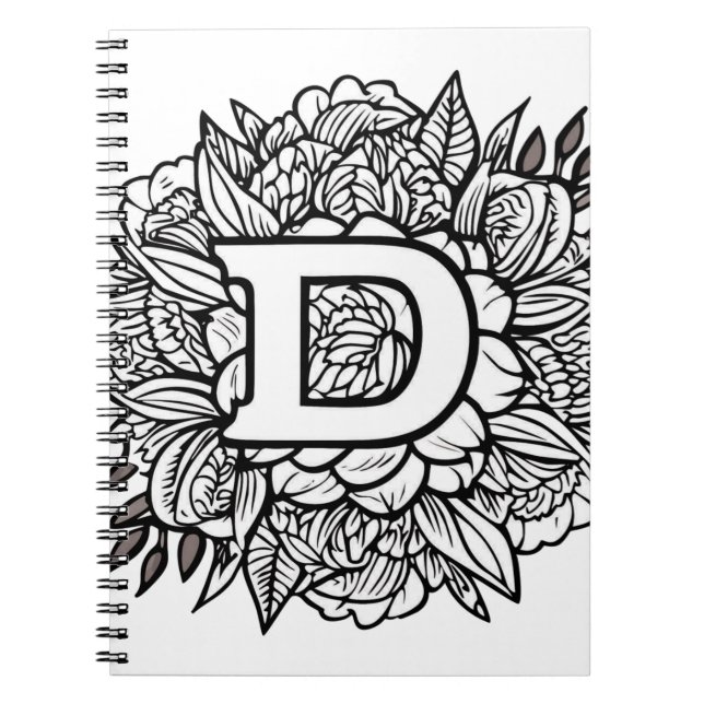 Caderno Espiral Letra Personalizada D Tatuagem Floral Livro de Col (Frente)