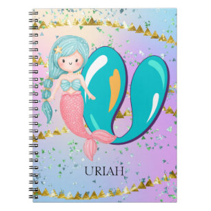 Caderno Espiral Letra U Monograma, Forma de Água, Sereia de Sereia