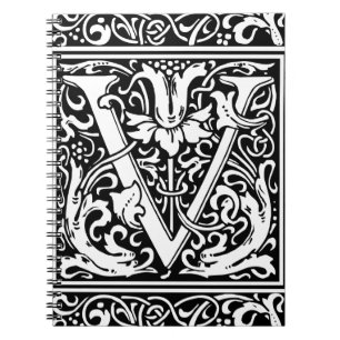 Caderno Espiral Letra V Monograma Medieval Arte Nova