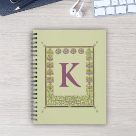 Caderno Espiral Letra Vintage Monograma Floral Frame Nouveau