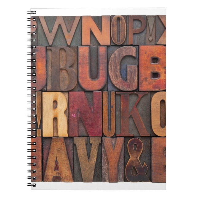 Caderno Espiral letras aleatórias do alfabeto - madeira de pré-imp (Frente)