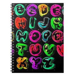 CADERNO ESPIRAL LETRAS DE ALFABETE DE GRAFITE COLORIDA CSVL