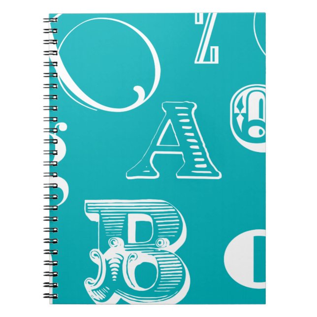 Caderno Espiral Letras Decorativas em Fundo Azul (Frente)