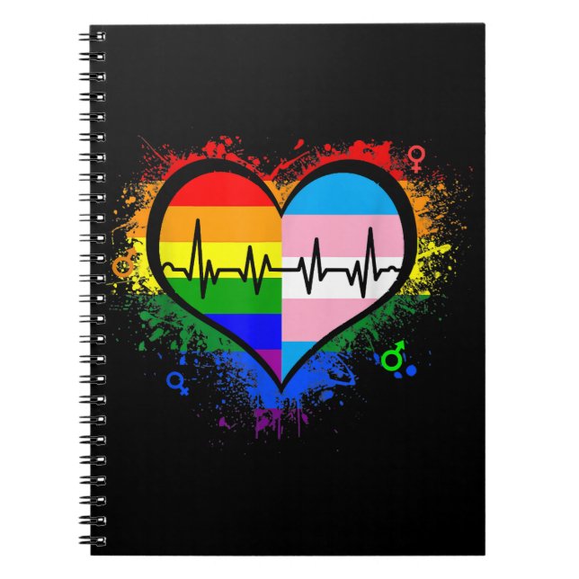 Caderno Espiral LGBT Pulsação EKG Camisa Gay Lésbica Transgênero L (Frente)