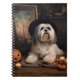 Caderno Espiral Lhasa Apso Abóboras Halloween Assustador