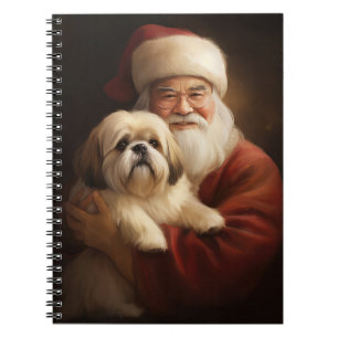 Caderno Espiral Lhasa Apso Com Papai Noel Natal Festivo