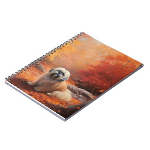 Caderno Espiral Lhasa Apso no outono Folhas caem inspiração