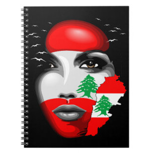 Caderno Espiral Líbano Flag e Map no rosto da menina