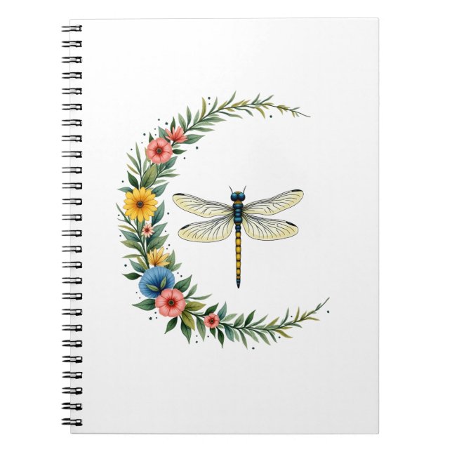 Caderno Espiral Libélula Boho Lua Crescente Símbolo de Paz Hippie  (Frente)
