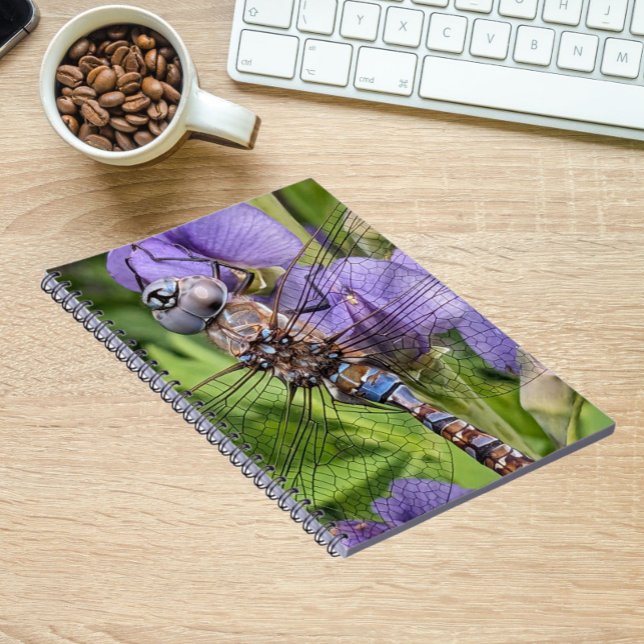 Caderno Espiral Libélula Darner de Olhos Azuis na Flor (In Situ)