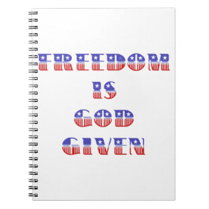 Caderno Espiral Liberdade é Deus dado, vermelho branco e azul