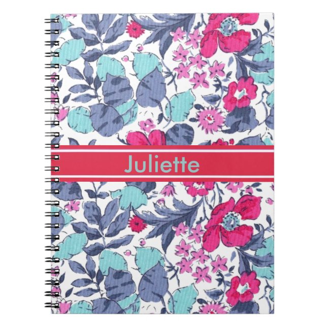Caderno Espiral Liberty flor personalizável nome (Frente)