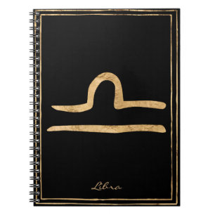 Caderno Espiral Libra martelava ouro estilizado símbolo de astrol