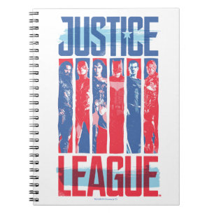 Caderno Espiral Liga da Justiça  Pop de Arte Azul e Vermelho