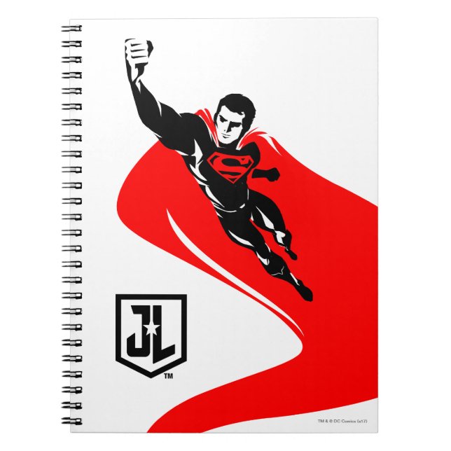 Caderno Espiral Liga da Justiça | Superman Flying Noir Pop Art (Frente)