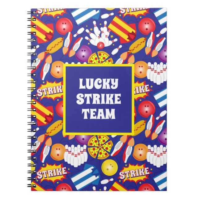 Caderno Espiral Liga de Equipe Patternada de Boliche de Dez Pinos  (Frente)