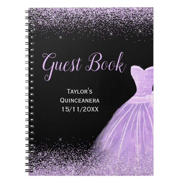 Caderno Espiral Light Purple Dress Faux Glitter Quinceanera Guest  (Frente)