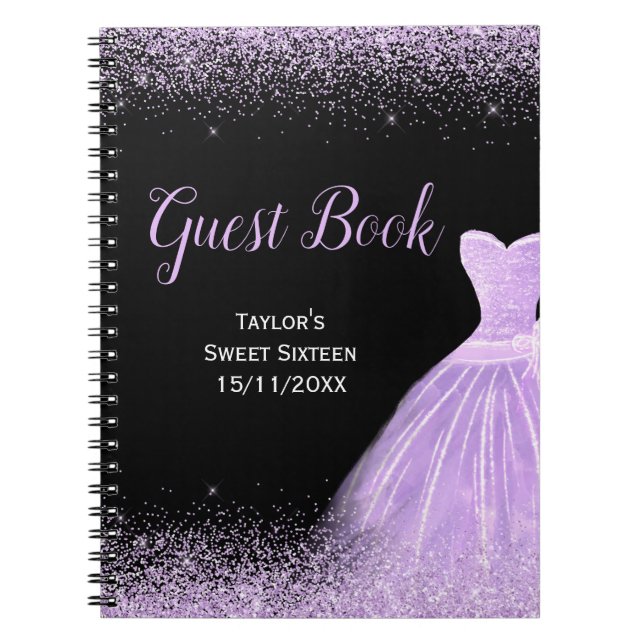 Caderno Espiral Light Purple Dress Faux Glitter Sweet 16 Birthday  (Frente)