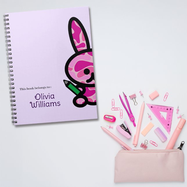 Caderno Espiral Lilac Cute Camouflage Coelho Coelho Nome Personali (Criador carregado)