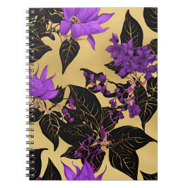 Caderno Espiral Lilac Floral com folhas pretas