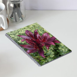 Caderno Espiral Lilases Asiáticos Vermelhos Escuros Florais