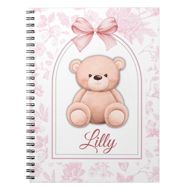 Caderno Espiral Lilly | Design de Enfermeiro de Urso Rosa Personal (Frente)