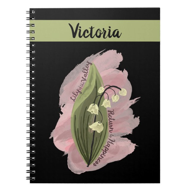 Caderno Espiral Lily do Vale Felicidade Personalizada Negro (Frente)