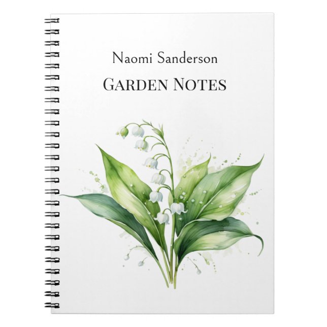Caderno Espiral Lily do Vale Watercolor Plant Garden Lover (Frente)