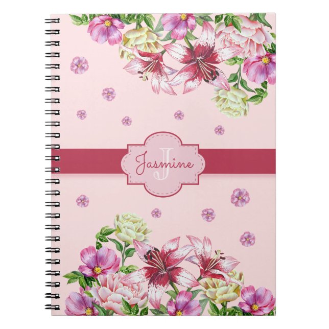 Caderno Espiral Lily e Peony Floral Rosa (Frente)
