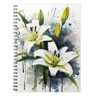 Caderno Espiral Lily - Flores aquarela