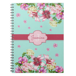 Caderno Espiral Lily & Peony Floral Aqua